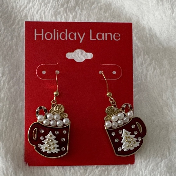 Festive Mug Earrings - Brown and Gold - Picture 1 of 4